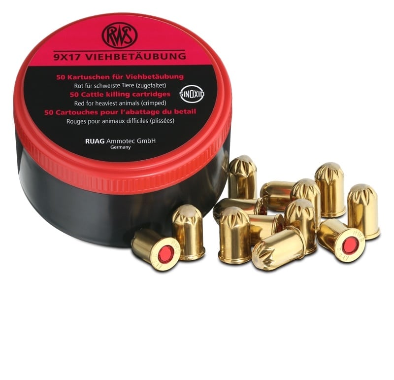 RWS 9×17 Captive Bolt Cartridges Red 50 Pack (Heaviest Animals)