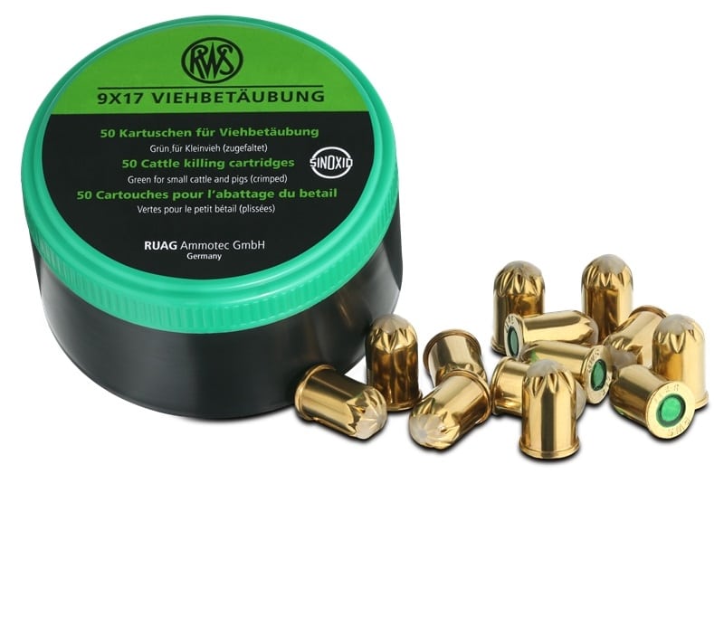 RWS 9×17 Captive Bolt Cartridges Green 50 Pack (Pigs and Small Cattle)