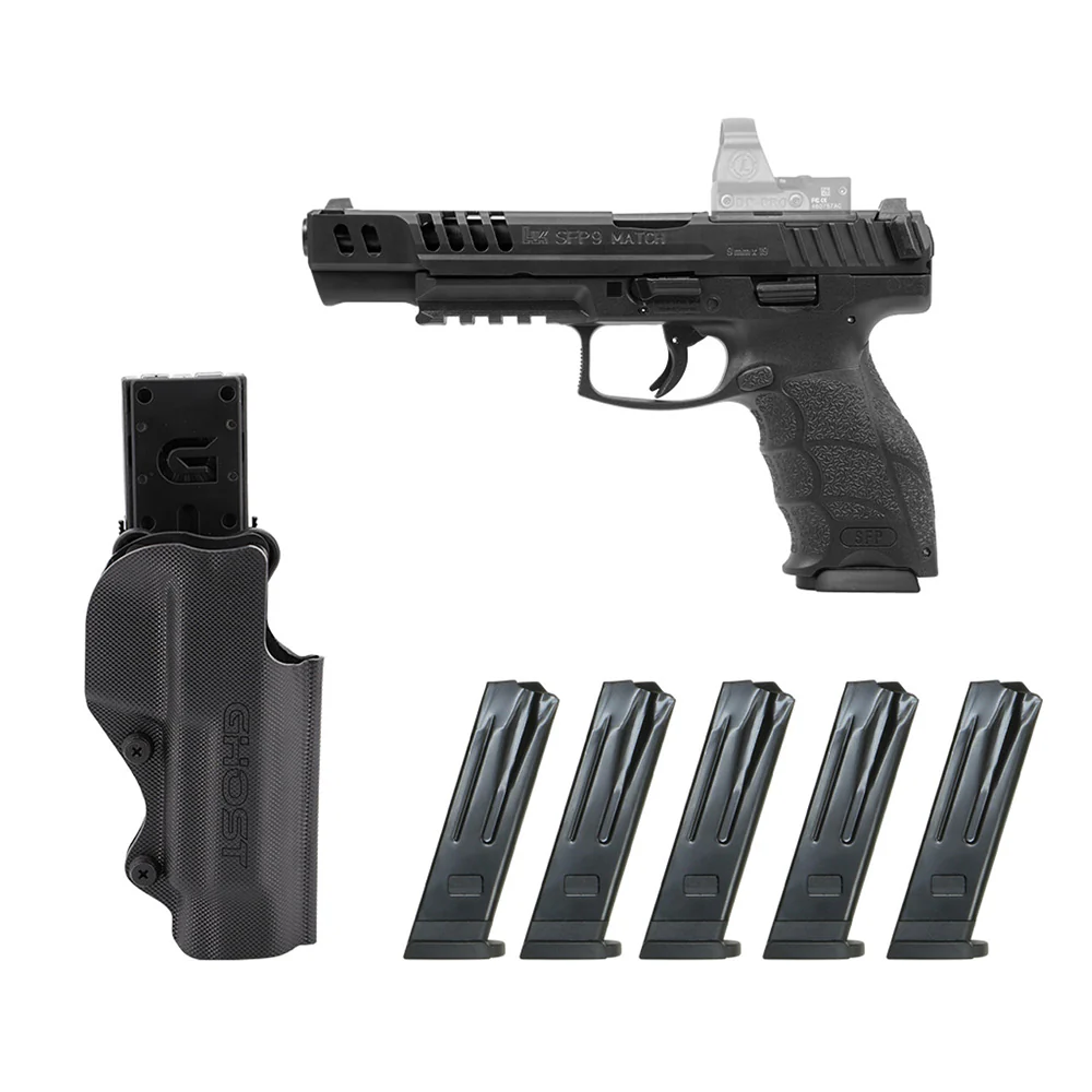 HK SFP9 OR (OPTIC READY) MATCH 9MM BLACK PACKAGE INCLUDES 5 MAGAZINES AND HOLSTER (10 SHOT)