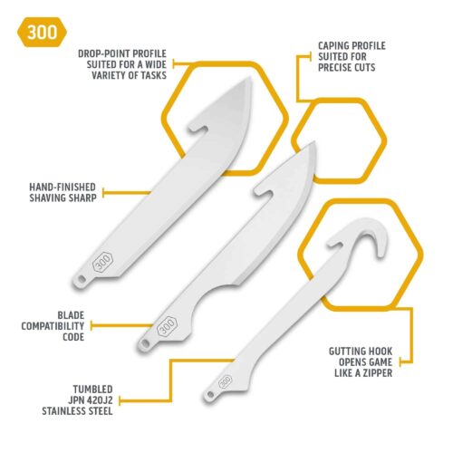 OUTDOOR EDGE Razor VX 3.0″ Combo Blade Pack SS (3 Drop-point 2 Caping 1 Guthook)