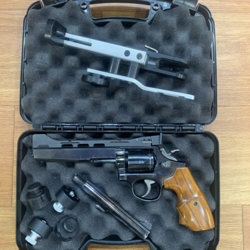USED SMITH AND WESSON MODEL 14 6 SHOT – 38 SPEC – W/ 4 SPEED LOADERS – CASED – W/ VIPER HOLSTER